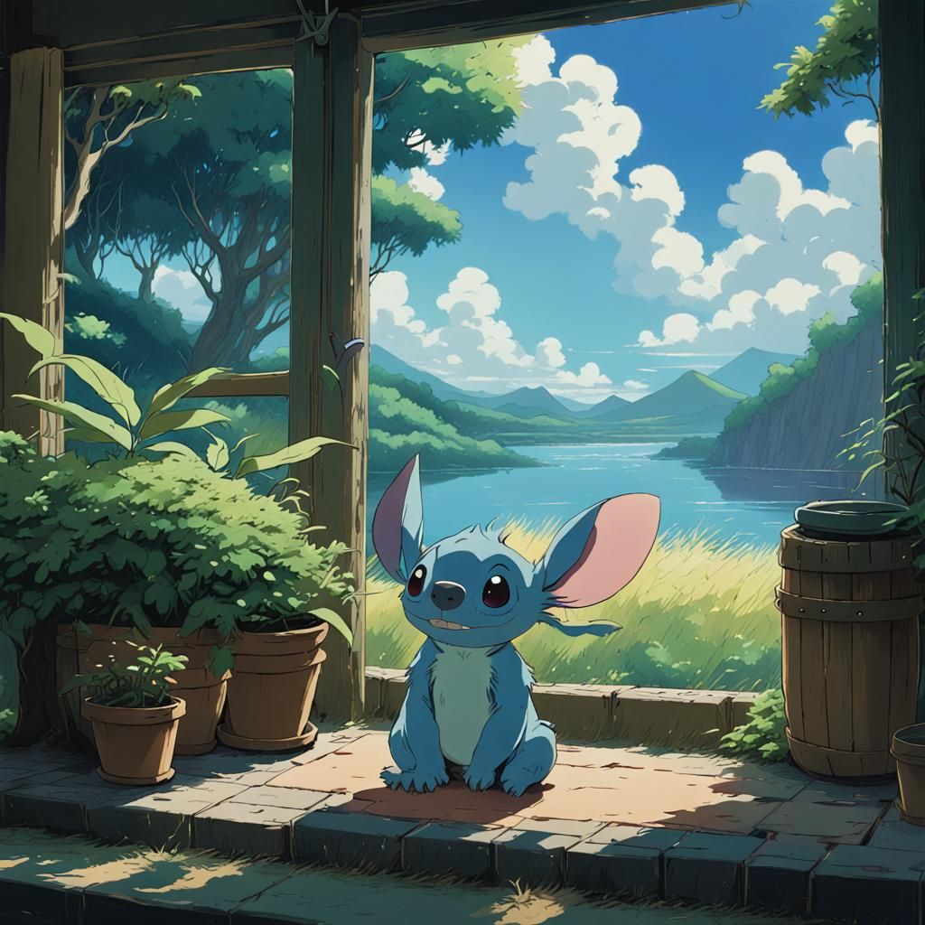 Lilo and Stitch in Studio Ghibli Style