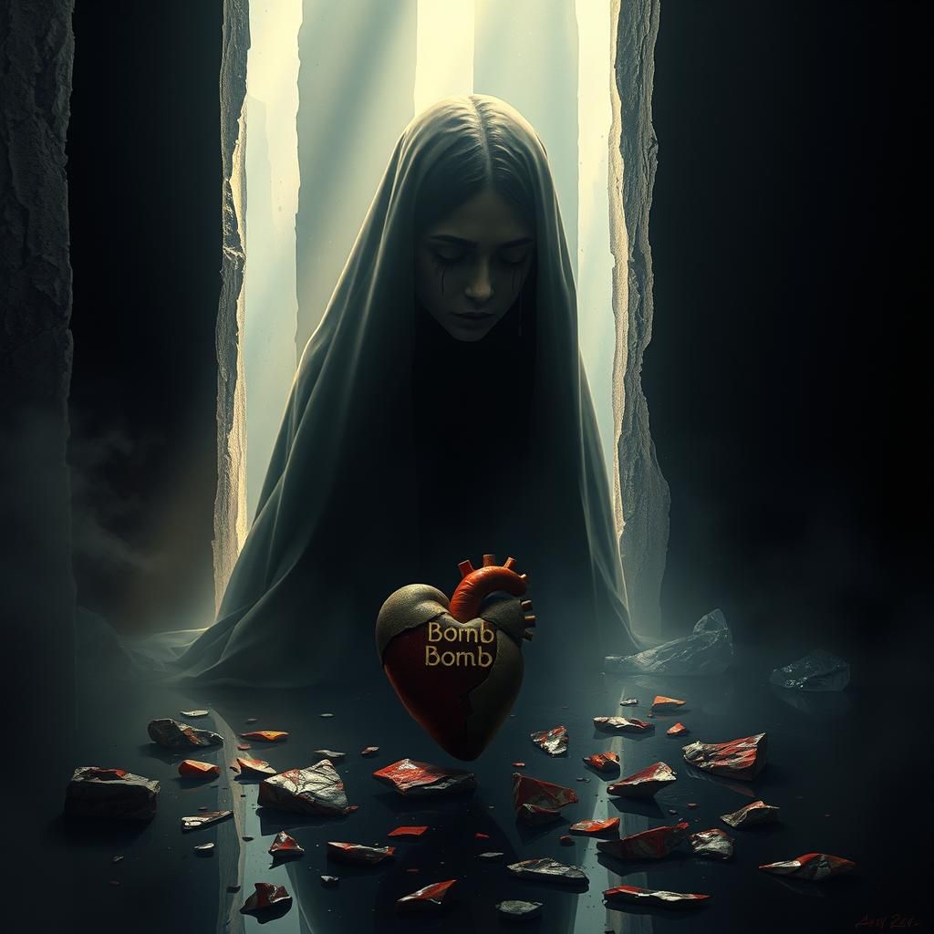 Melancholic Figure with Tear Text in Dark Fantasy Style