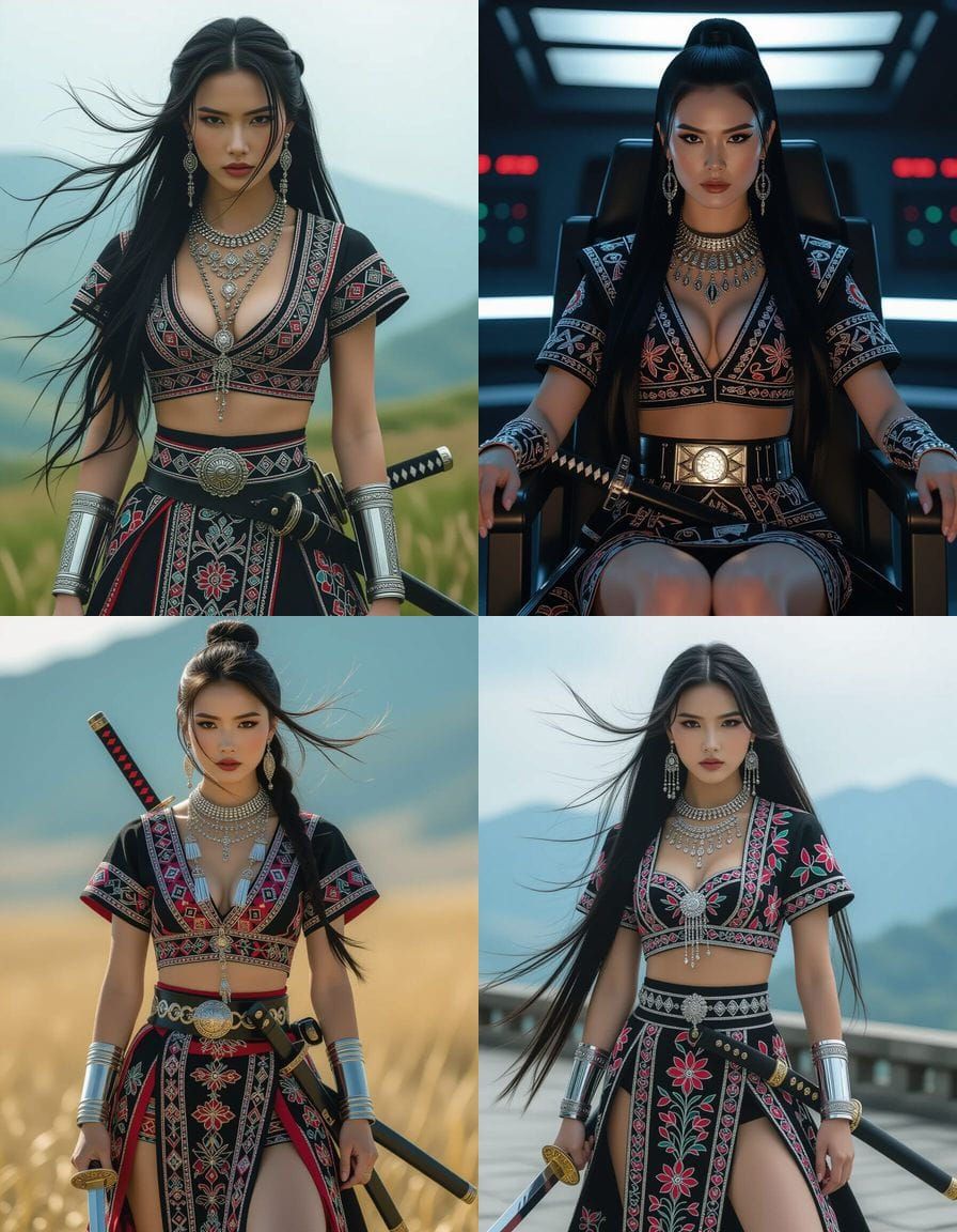 Hmong Warrior Woman with Katana in Cinematic Style