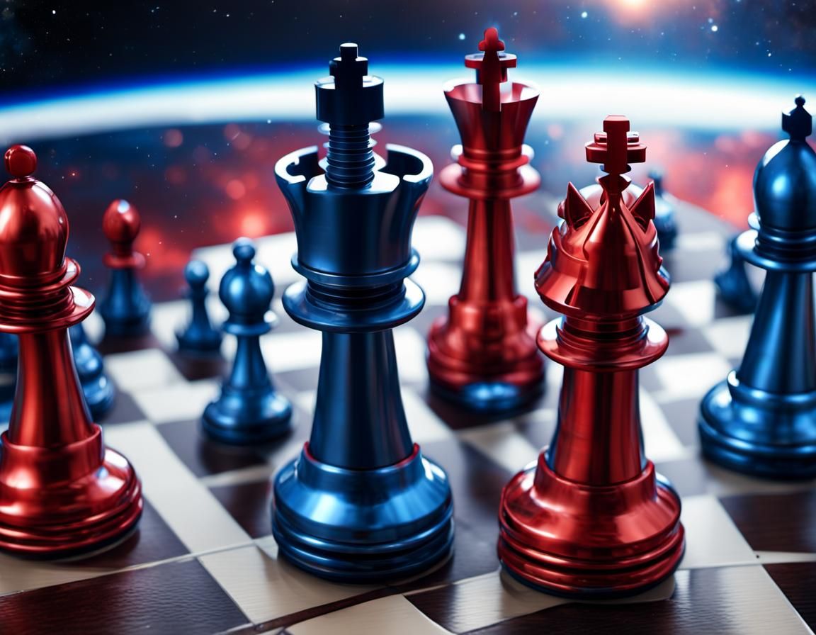 Sci-Fi Chess Game in Space, 3D Render