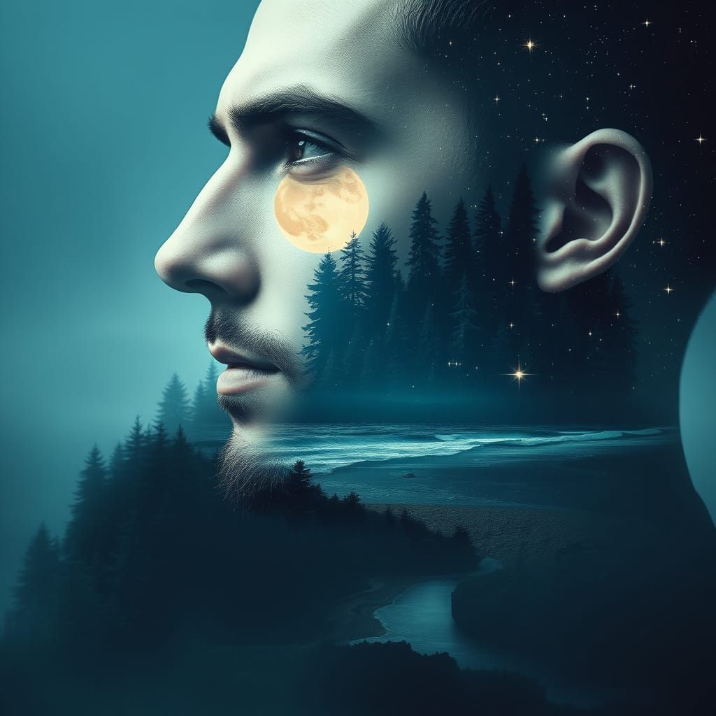 Serene Man's Profile Under Starry Skies