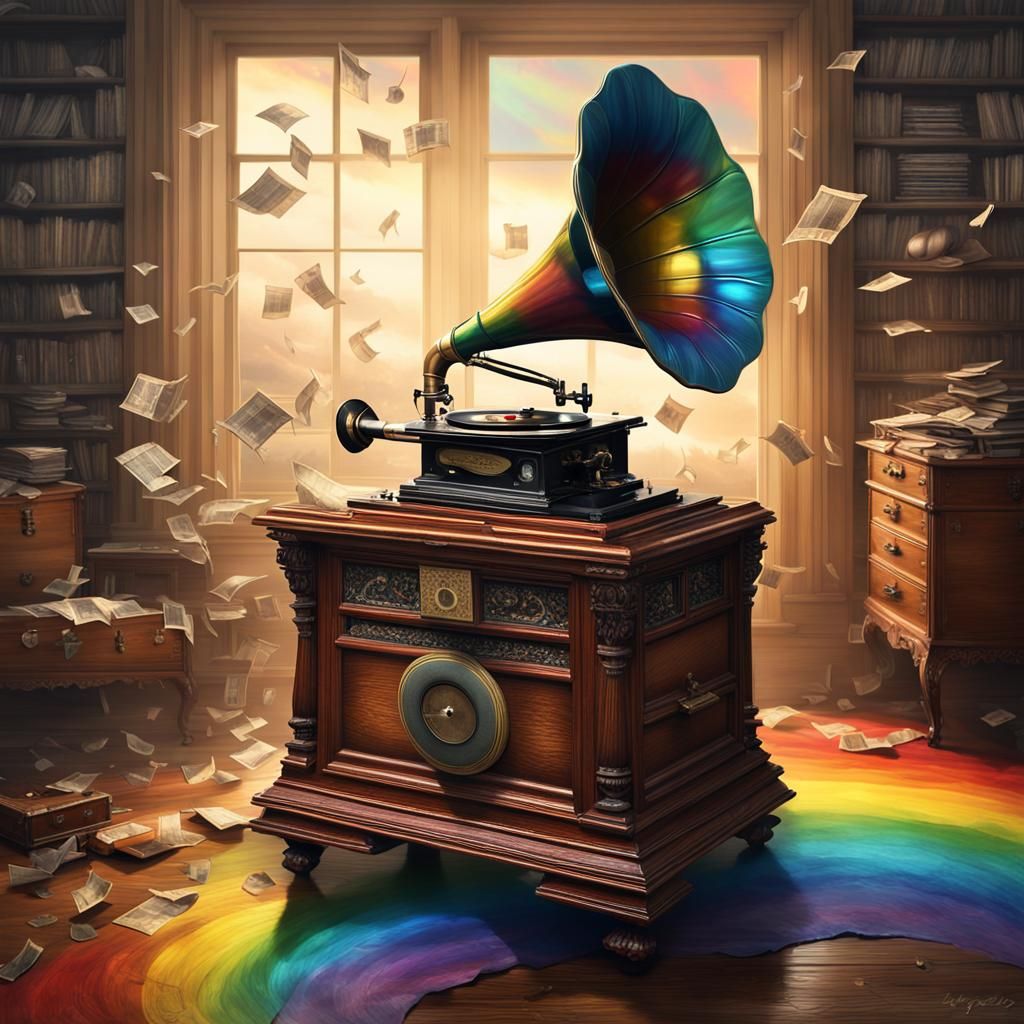 Rainbow Gramophone Plays Music: Surreal Digital Art
