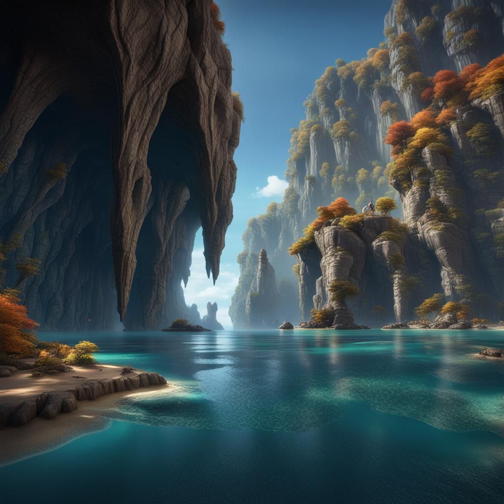 Hidden Jewel Cave by the Ocean: Fantasy Concept Art