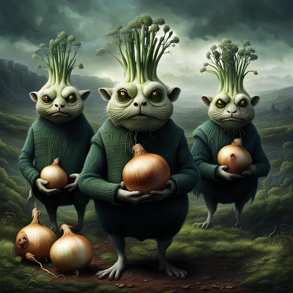 Gloomy Anthropomorphic Onion Animals