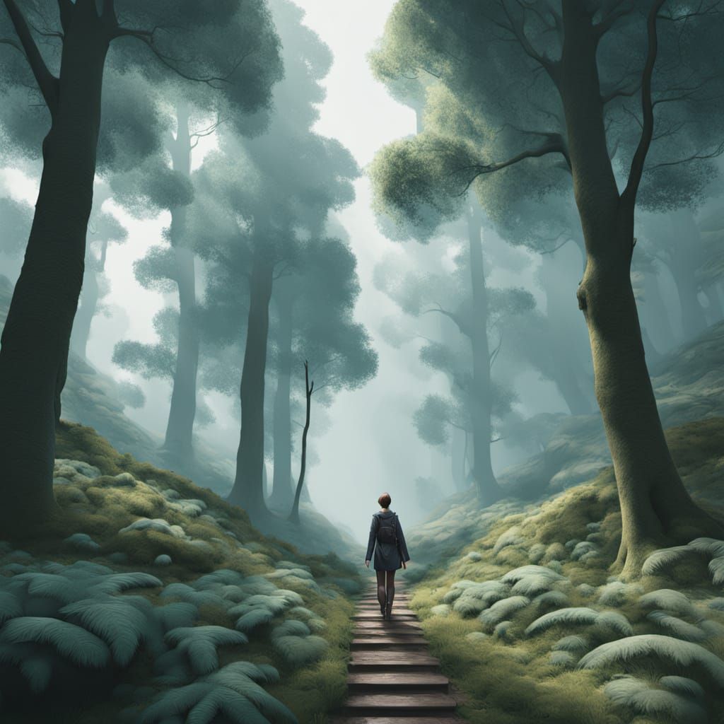 Traveler in Misty Woods Concept Art