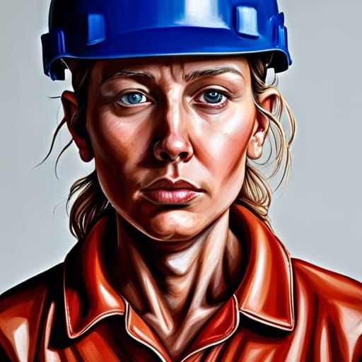 Hyperrealistic Portrait of a Trash Worker Girl