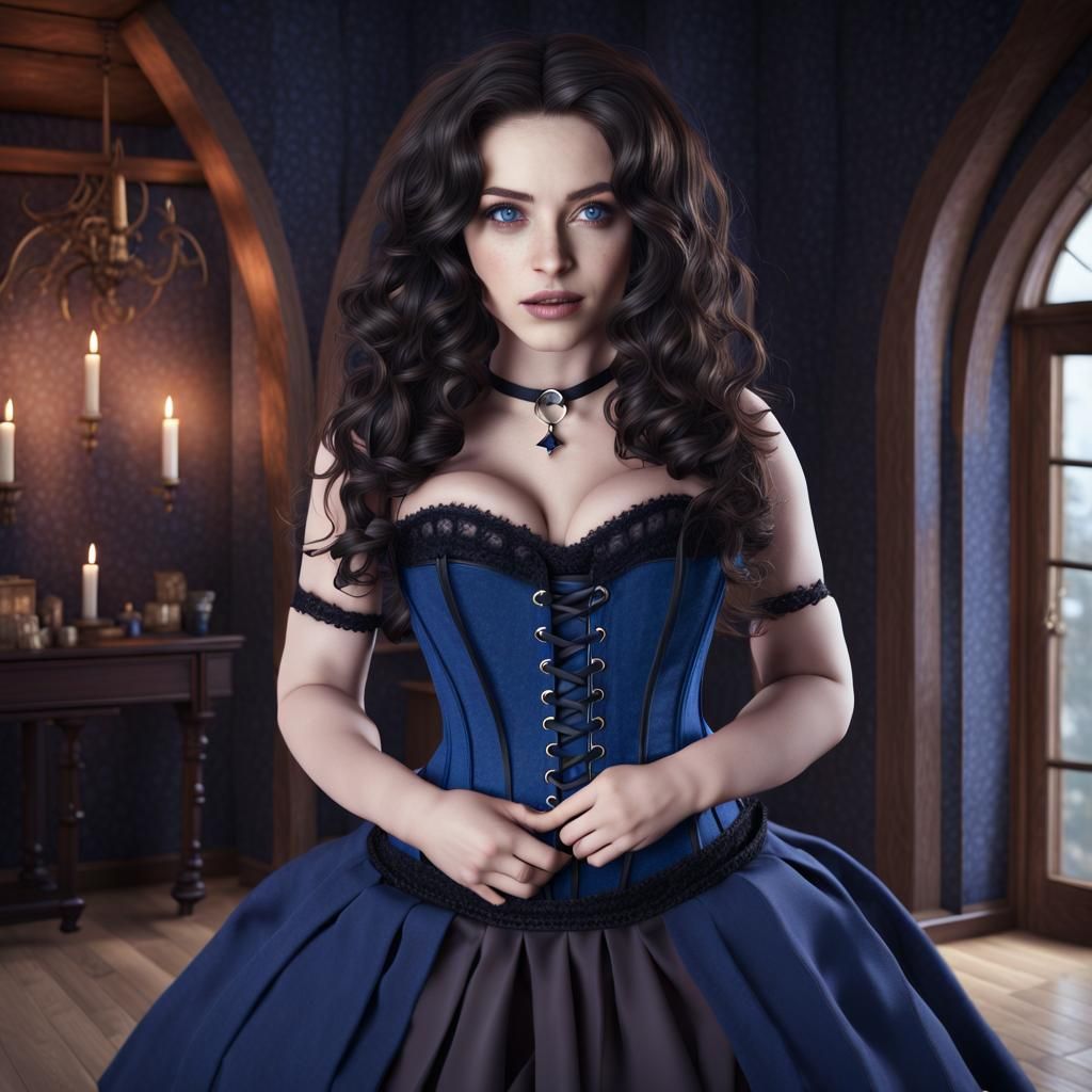 Young Witch Casting Spells in Gothic Home