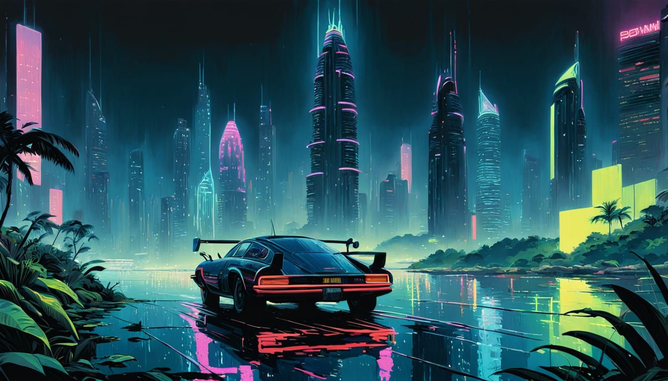 Mumbai Skyline in Neon Impressionist Style