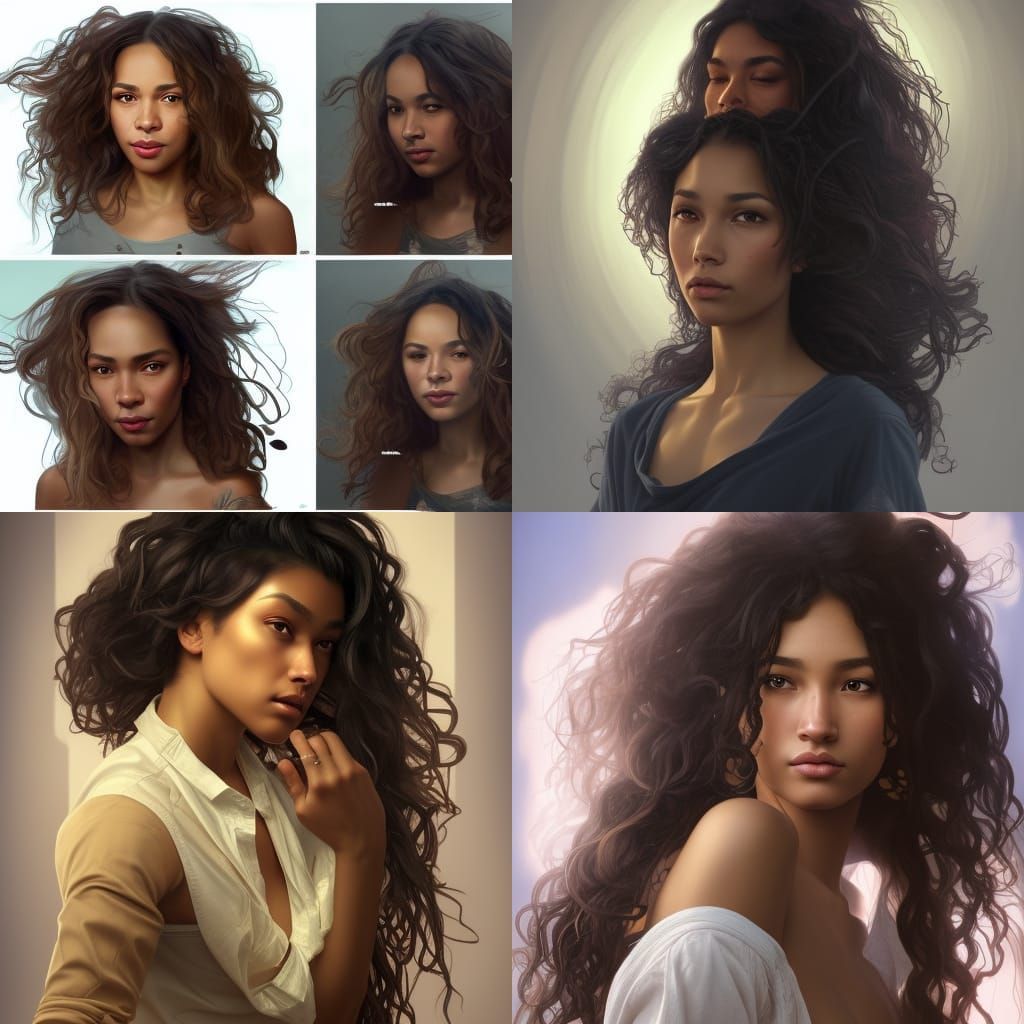 A beautiful mixed race girl in her late twenties, half Japanese and half African American, long wavy hair