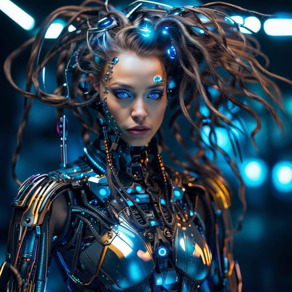 Futuristic AI Cyborg Girlfriend in Sci-Fi Style