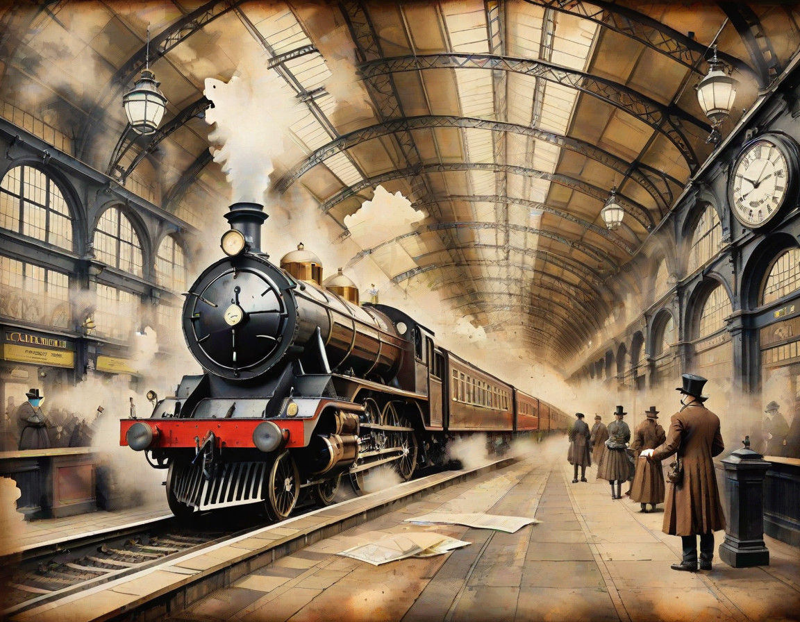 Surreal 18th Century London Train Station in Steampunk Style