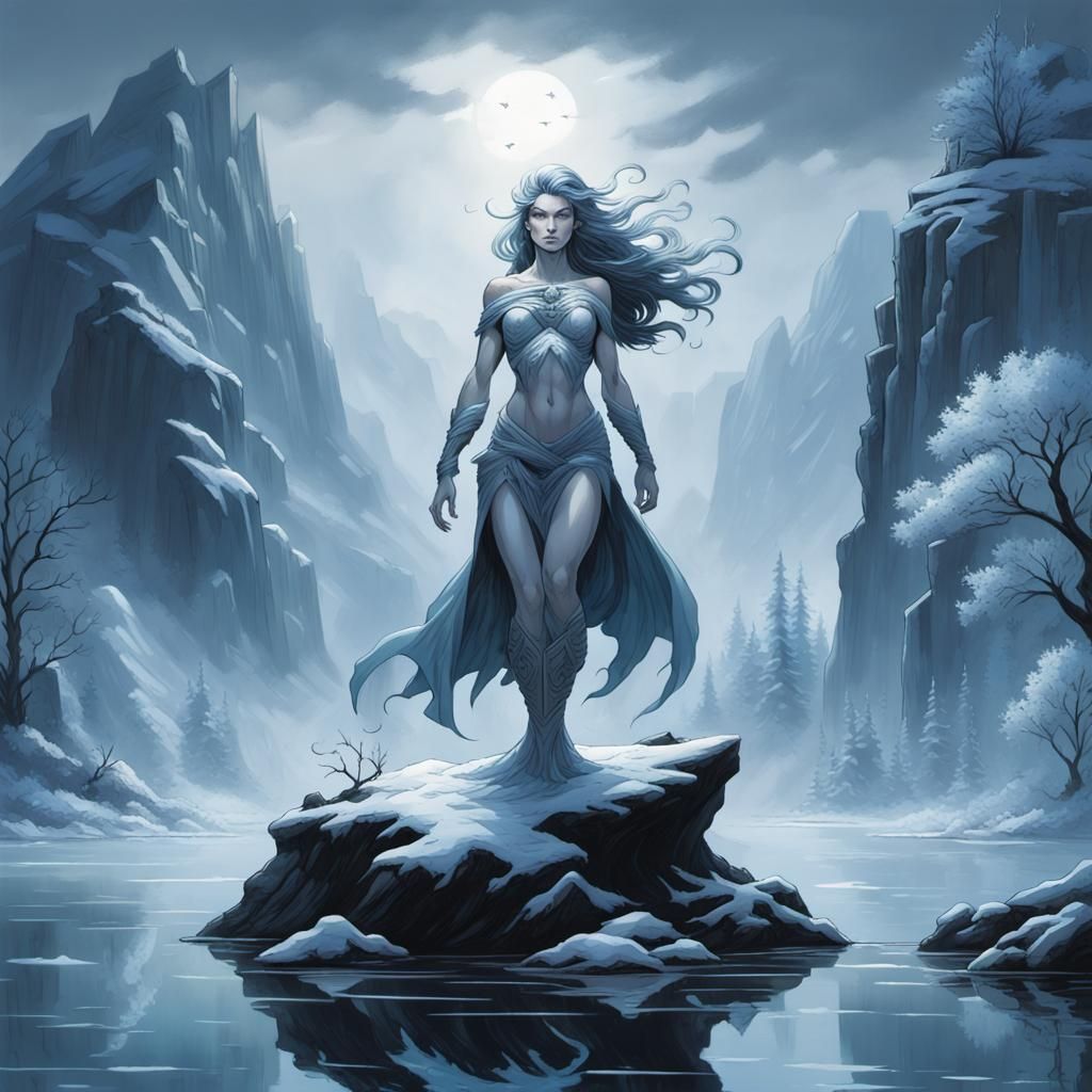 Goddess of Winter on a Rock, Comic Book Art