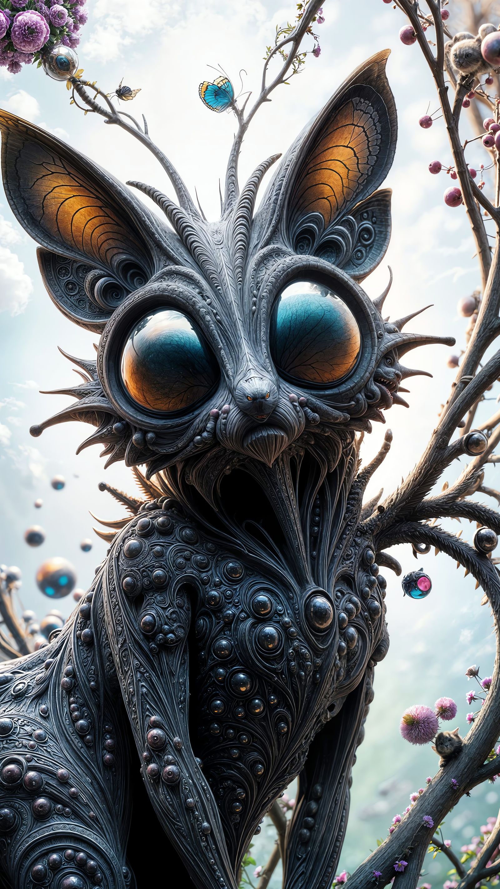 Ethereal Creature Amidst Whimsical Alien Bloom