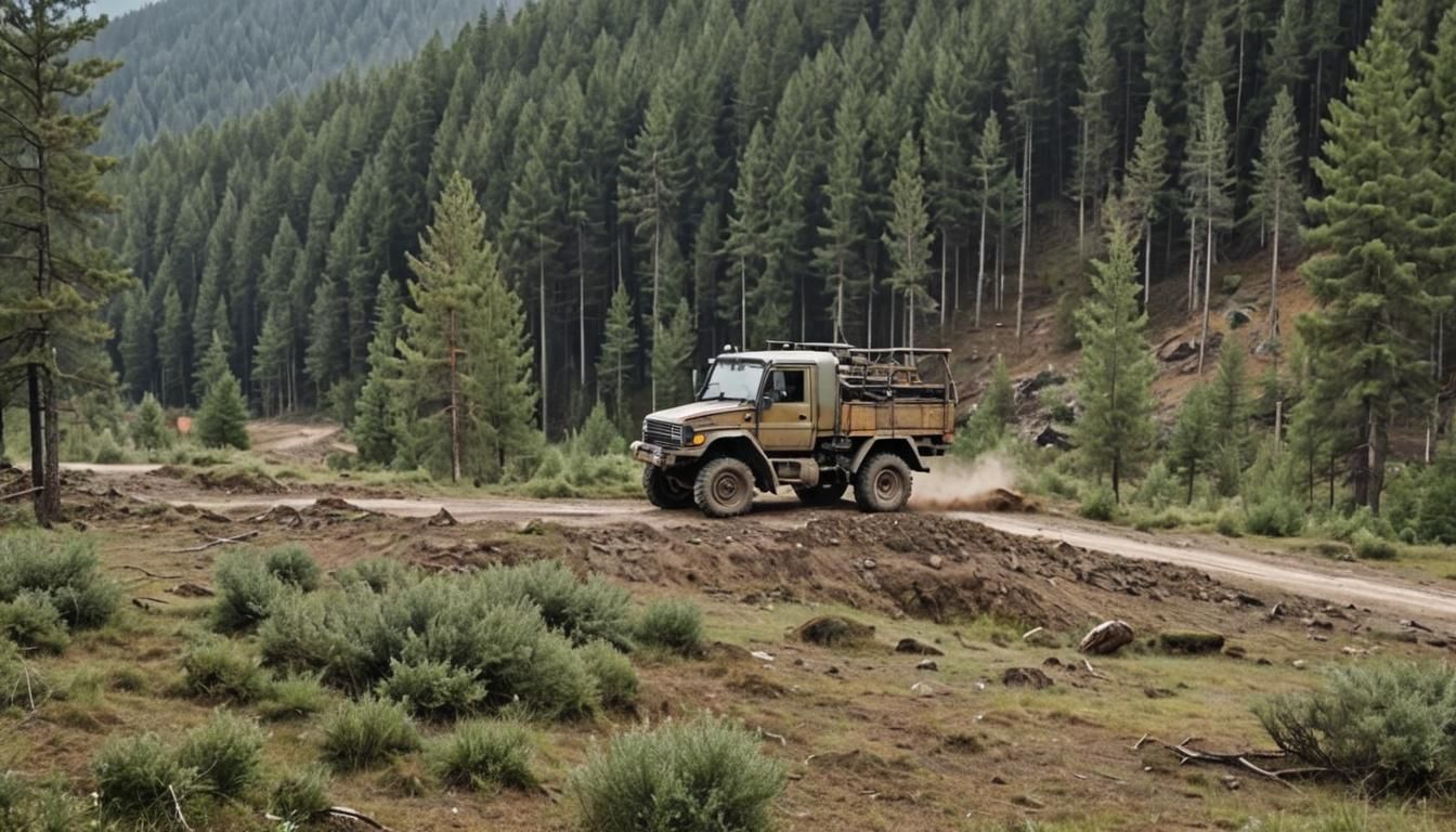 Unimog Truck Off-Roading Through Abandoned Village