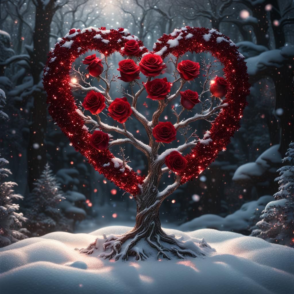 Crystallized Heart with Fairy Rose Tree Diorama