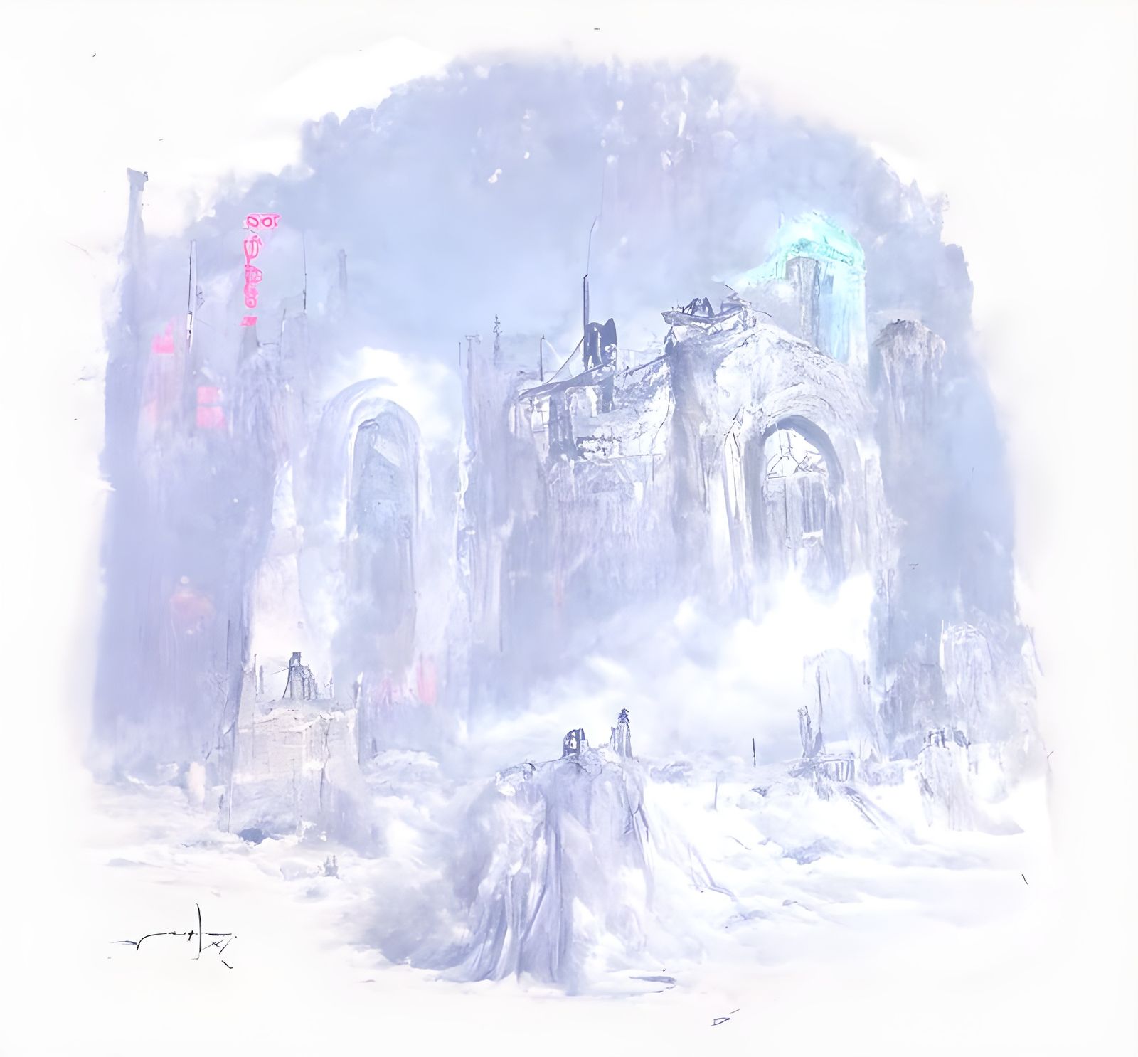 Winter Castle Ruins in Steampunk Renaissance Style