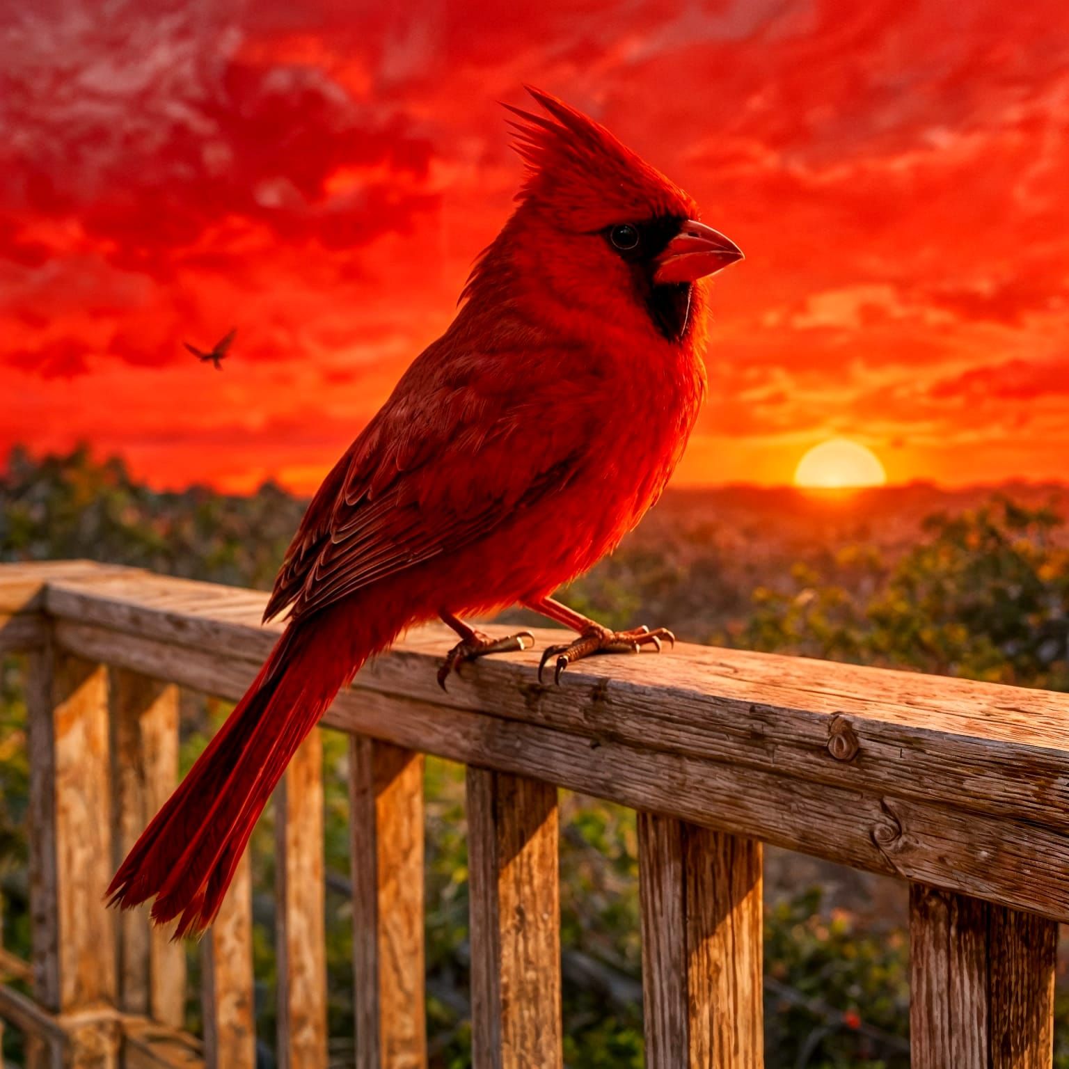 Red Cardinal at Sunset, Impressionistic Style