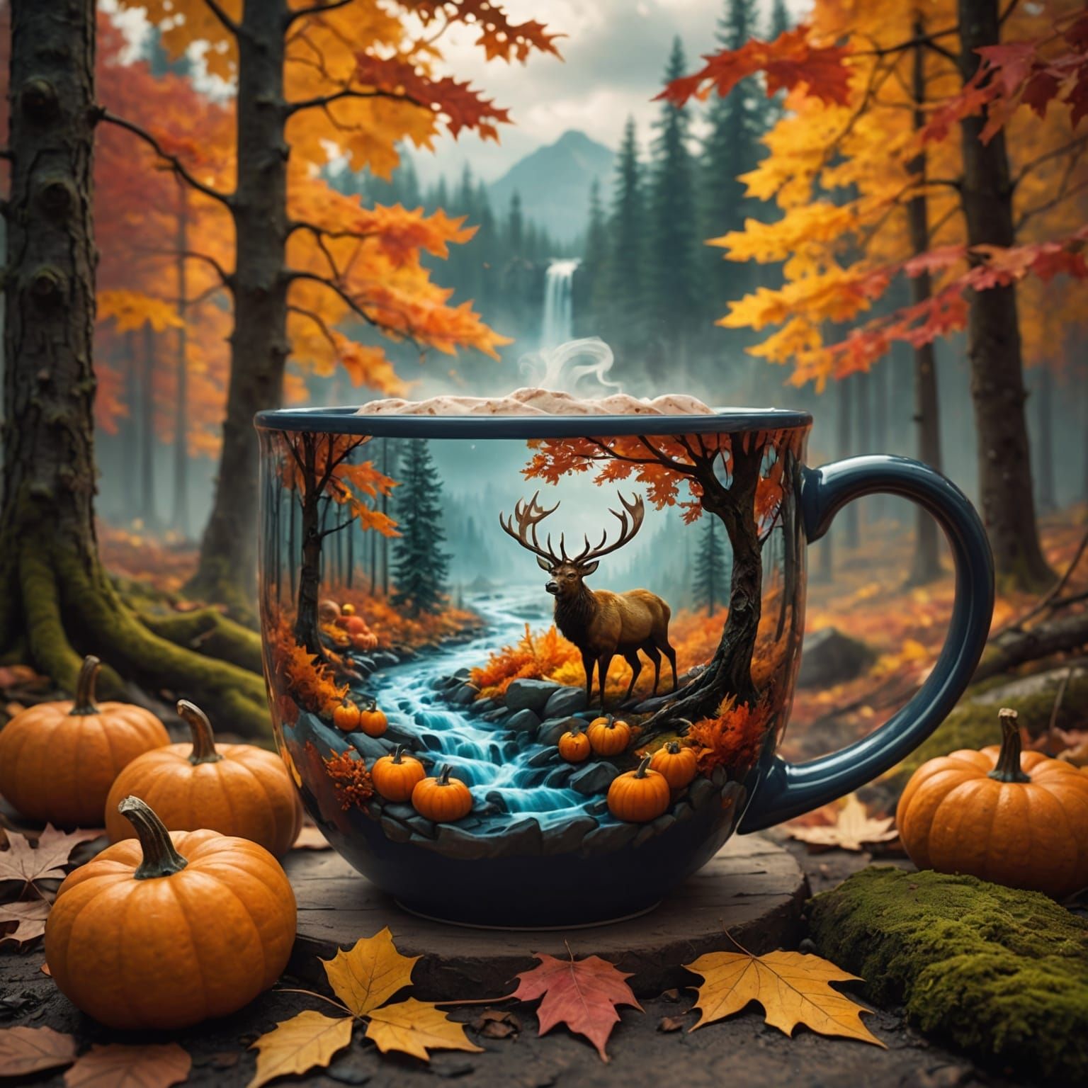 Autumn Forest in a Mug, Digital Illustration