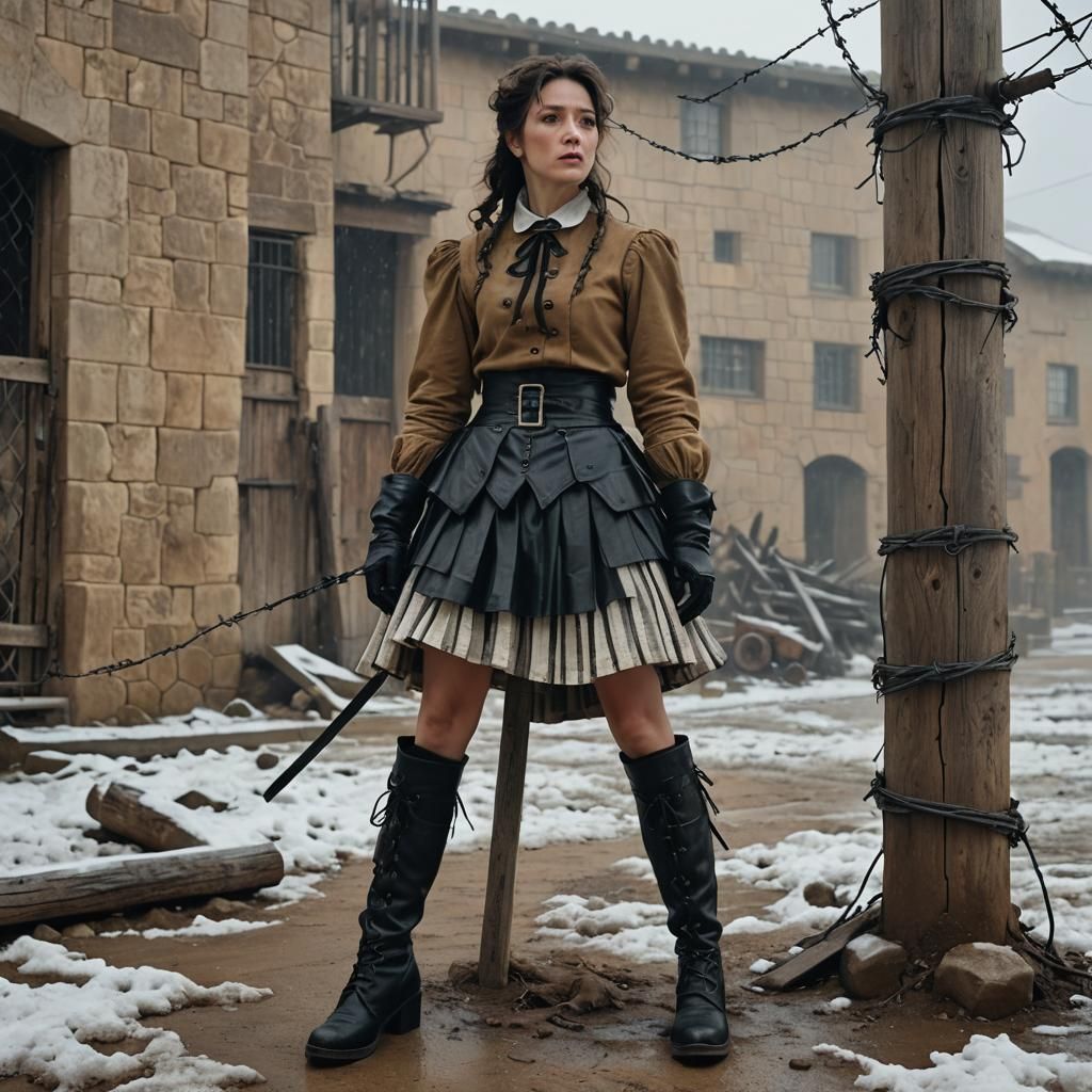 Prison Governess in Blizzard: Baroque Cinematic Still