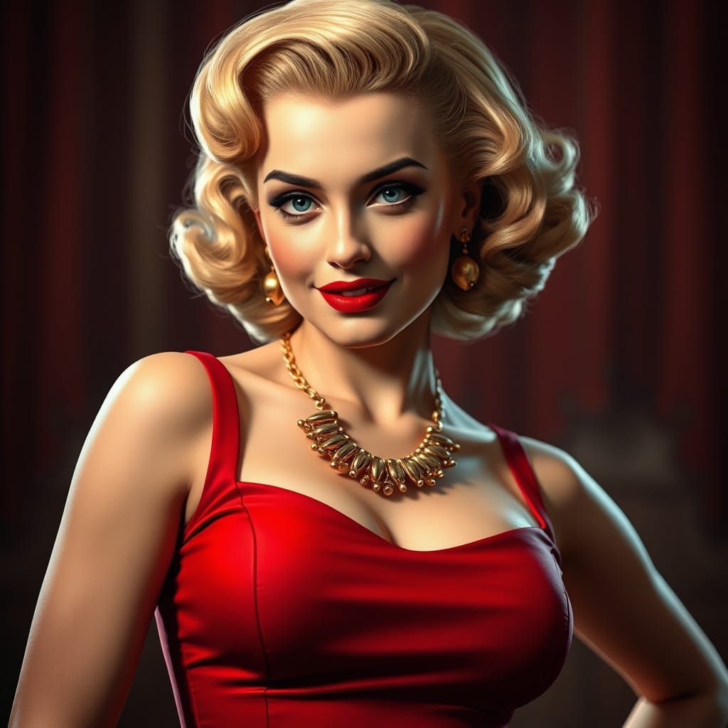 Glamorous Pin-Up Goddess in Red, Inspired by Classic Hollywo...