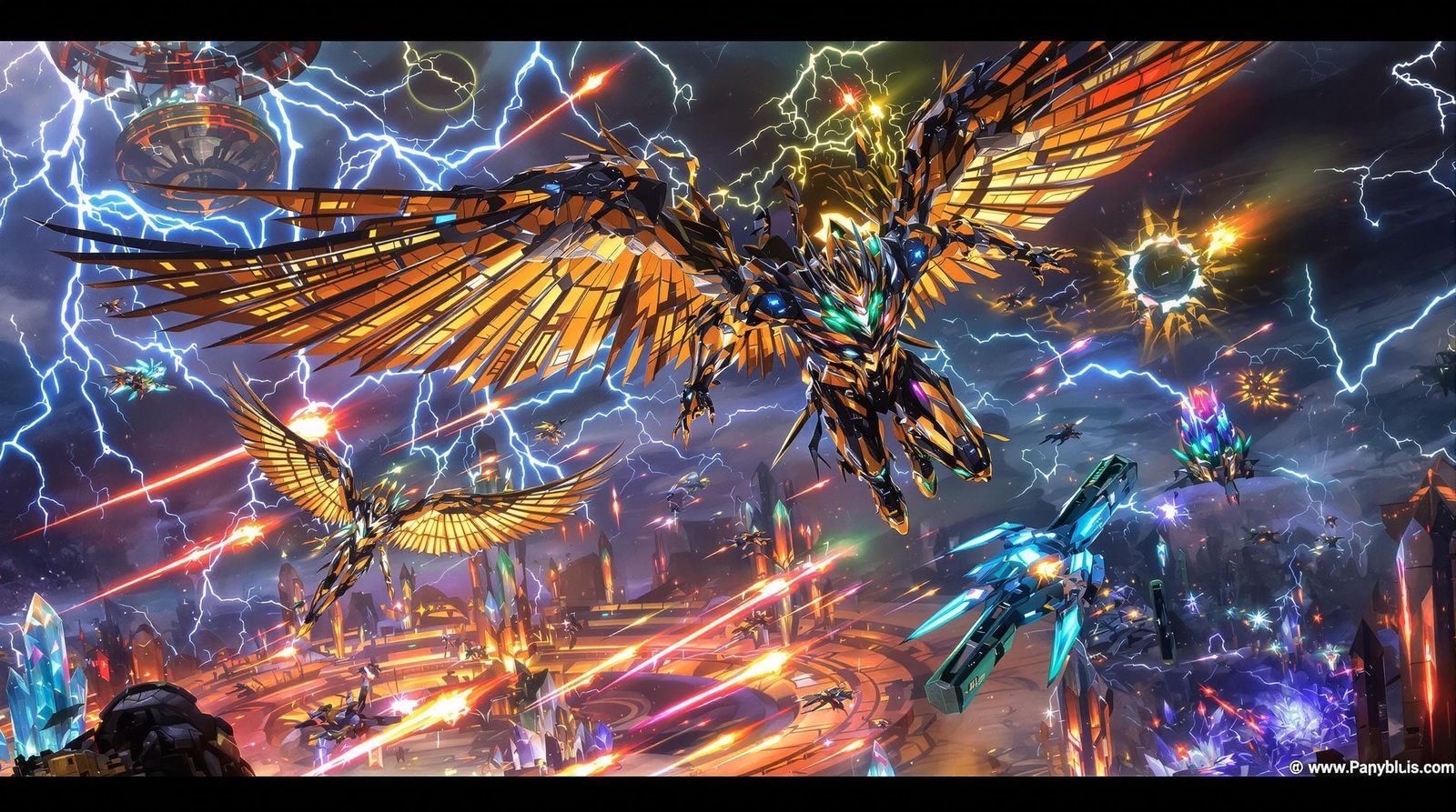 Winged Champions Clash in Floating Cyberpunk Arenas