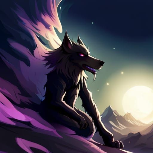 Anime Werewolf Wallpaper with Purple Eyes