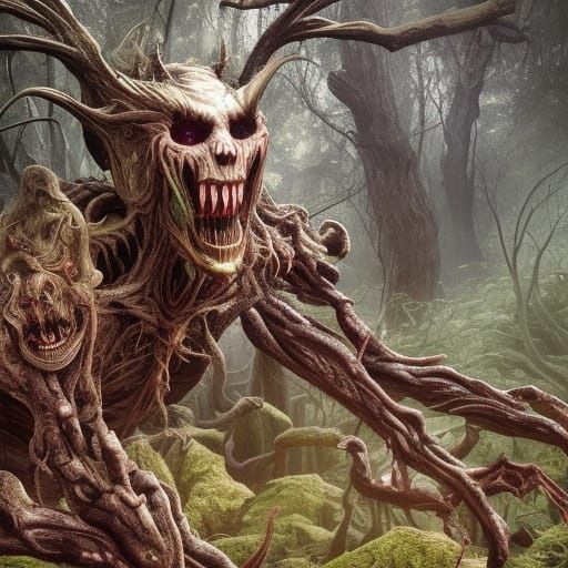 Terrifying Banshee in Dark Forest, Detailed Matte Painting