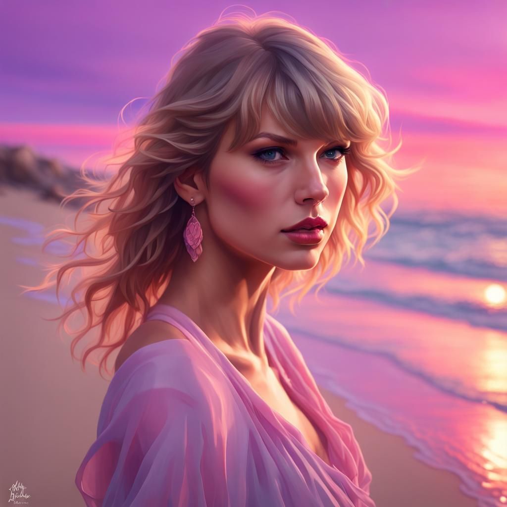 Taylor Swift Portrait at Sunset, Hyperdetailed Art
