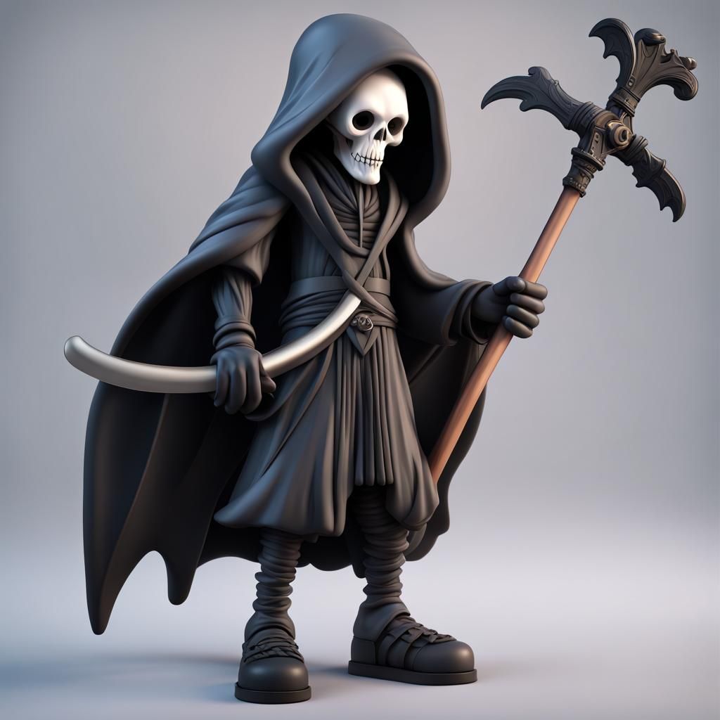 Kaws-Inspired Grim Reaper in Detailed Digital Art