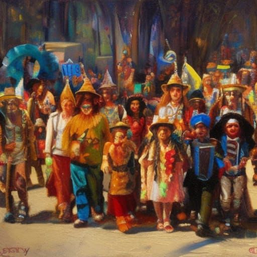 Purim Celebration in Oil Painting Style