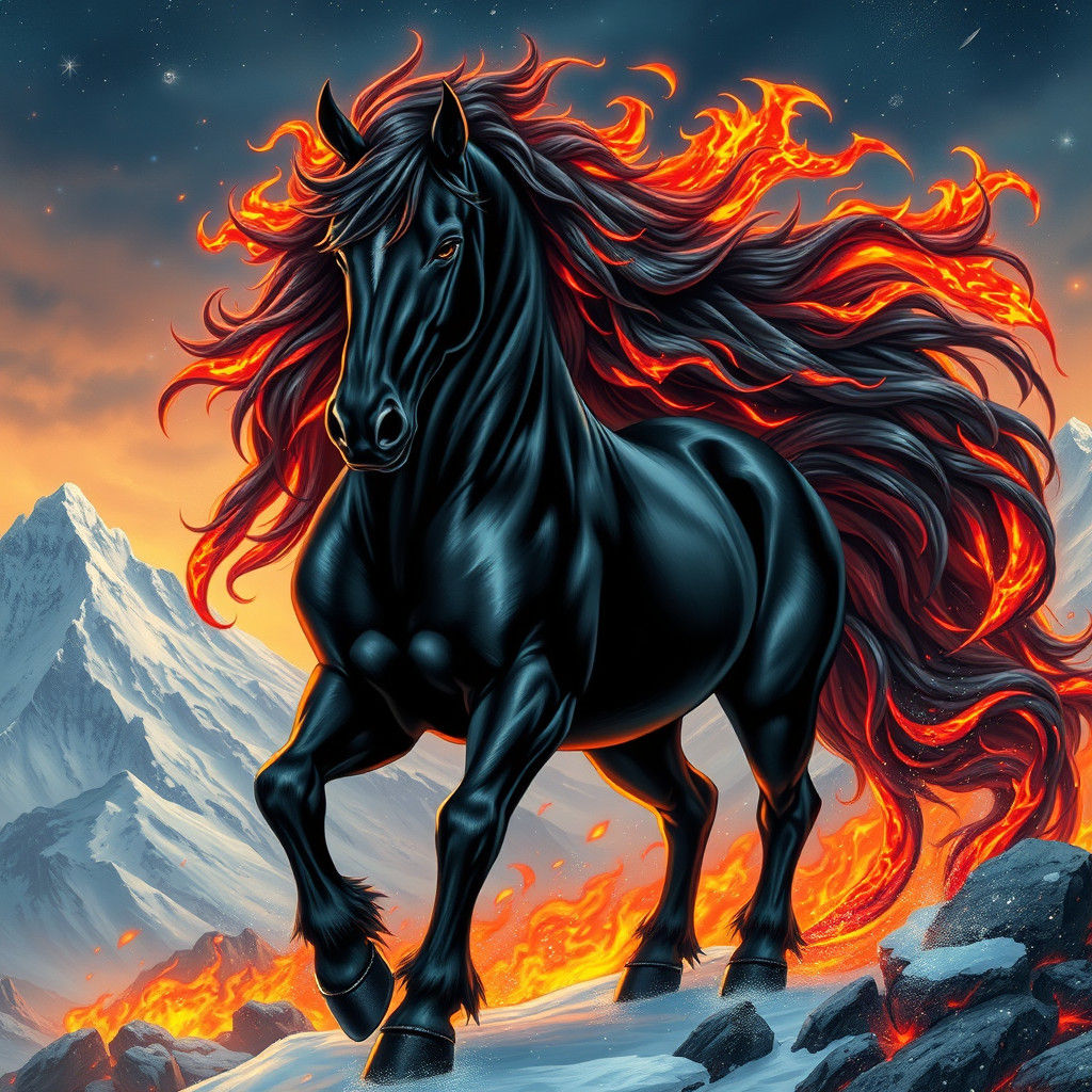 Stallion with Fire and Ice Mane, Mythological Flair