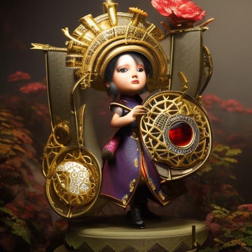 Steampunk Minstrel with Mechanical Lute in Surreal Style