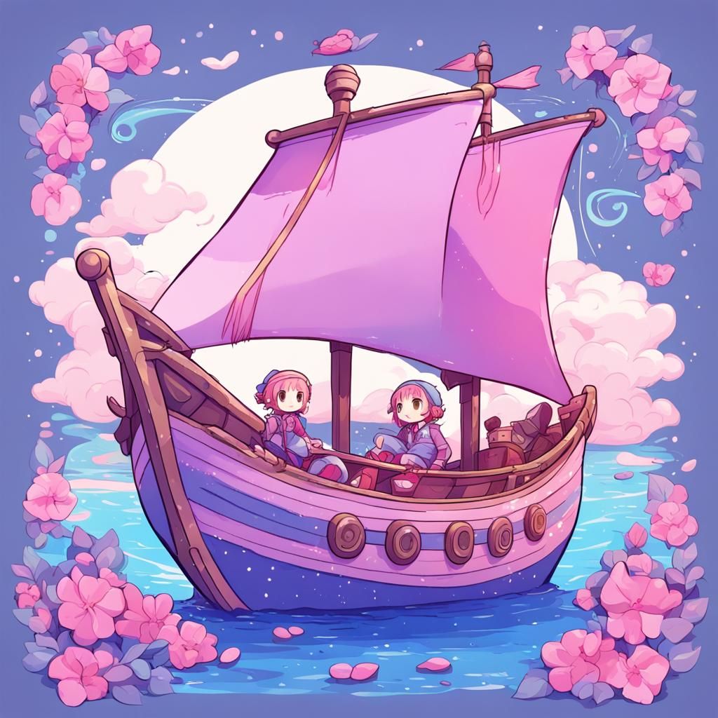 Cute Anime Boat in Cutecore Style