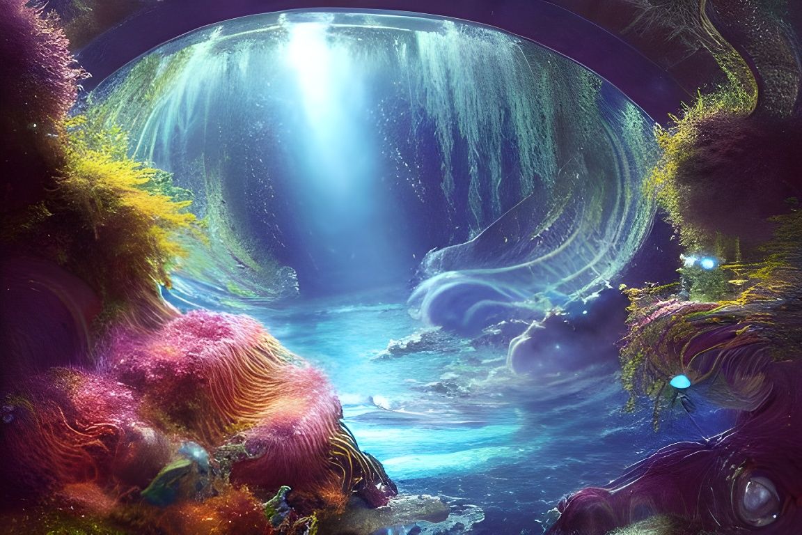 Underwater Stars Waterfall in Space: Digital Painting