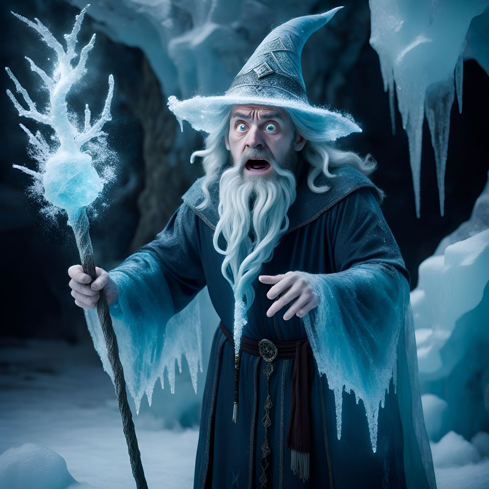 Frozen Ice Wizard with Magical Staff