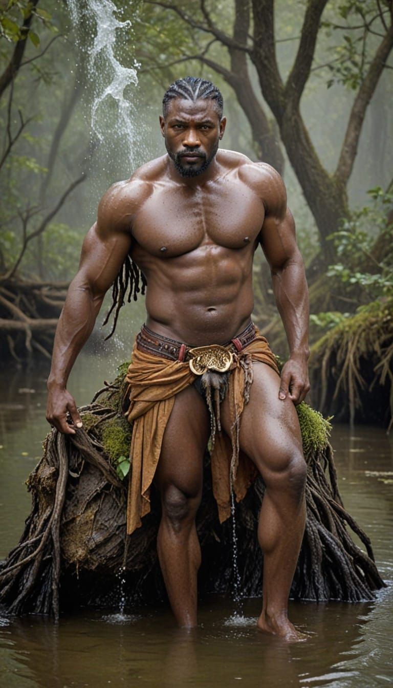 Majestic Nigerian Warrior in Mystical Swamp