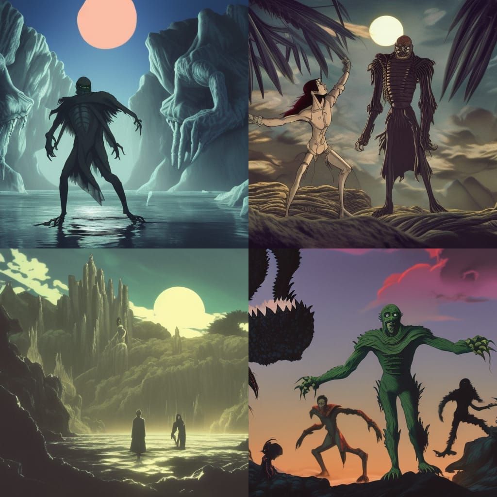 Monster Battle in Studio Ghibli Anime Style