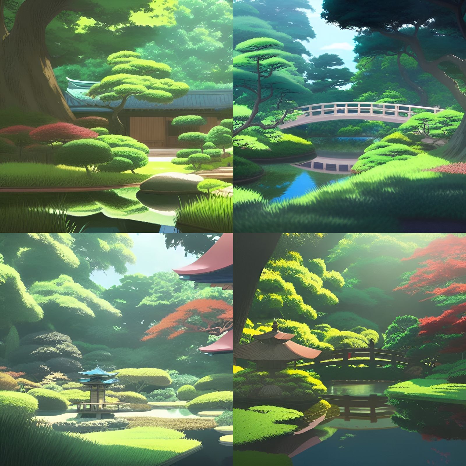 Tranquil Japanese Garden in Anime Style