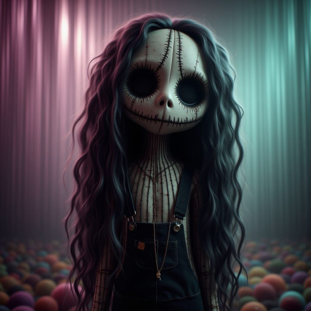 Goth Girl in Black Gothic Dress Smiles