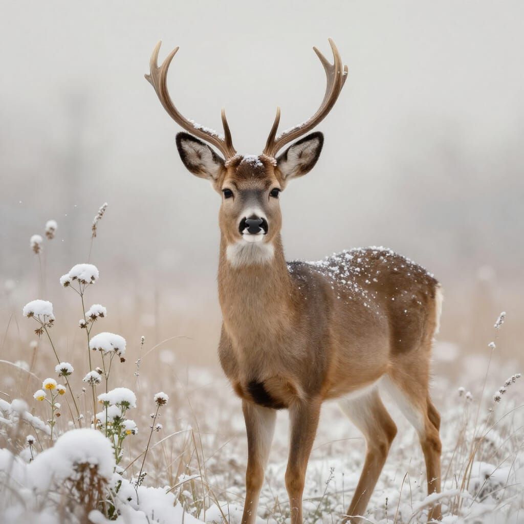 Serene Winter Deer in Realistic Painting Style