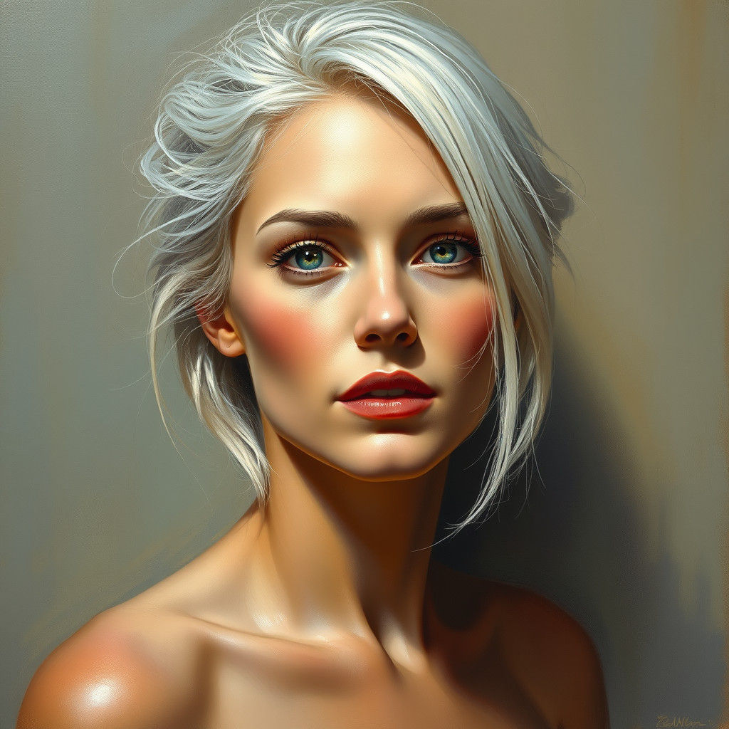 Ethereal Woman Portrait in Golden Oil Painting Style
