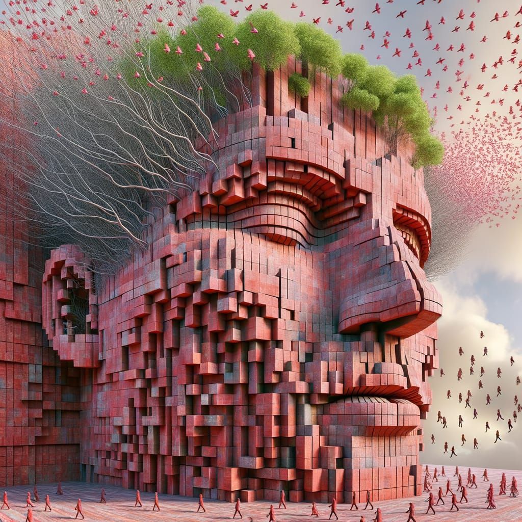 Monumental Brick Face with Miniature Figures