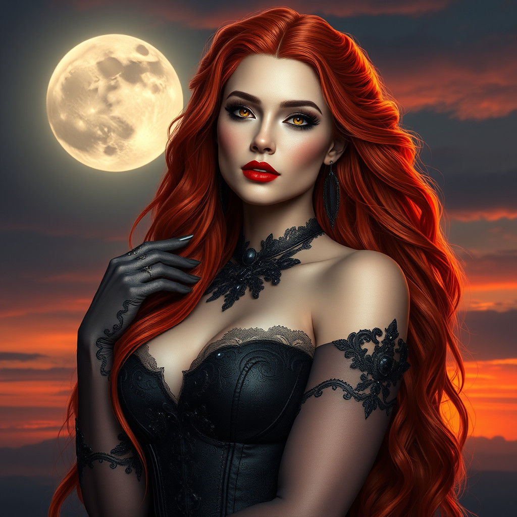 Regal Goddess in Red Renaissance Style