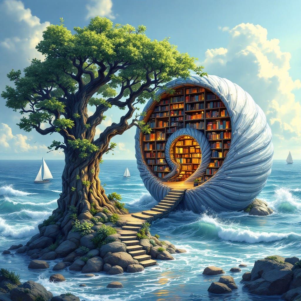 Imaginative Ocean Library in Nautilus Shell
