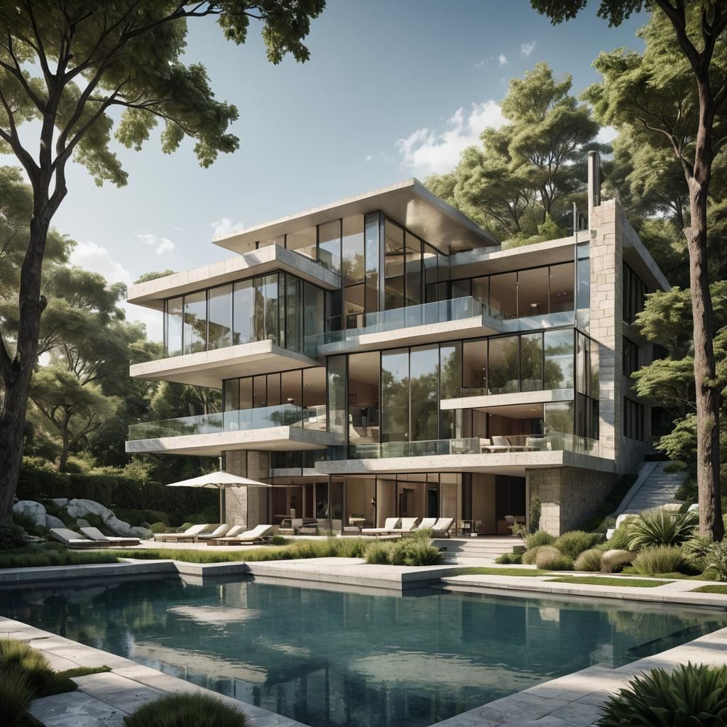 Modern Luxury Home Exterior in High-Tech Architectural Style