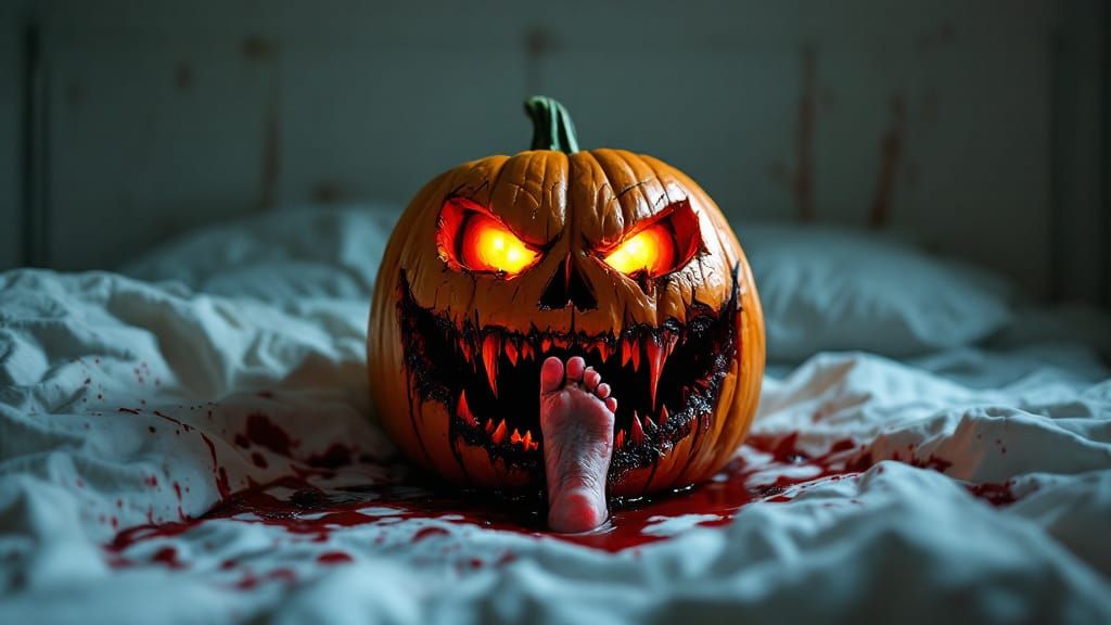 Hyperrealistic Jack-o-Lantern Horror Scene