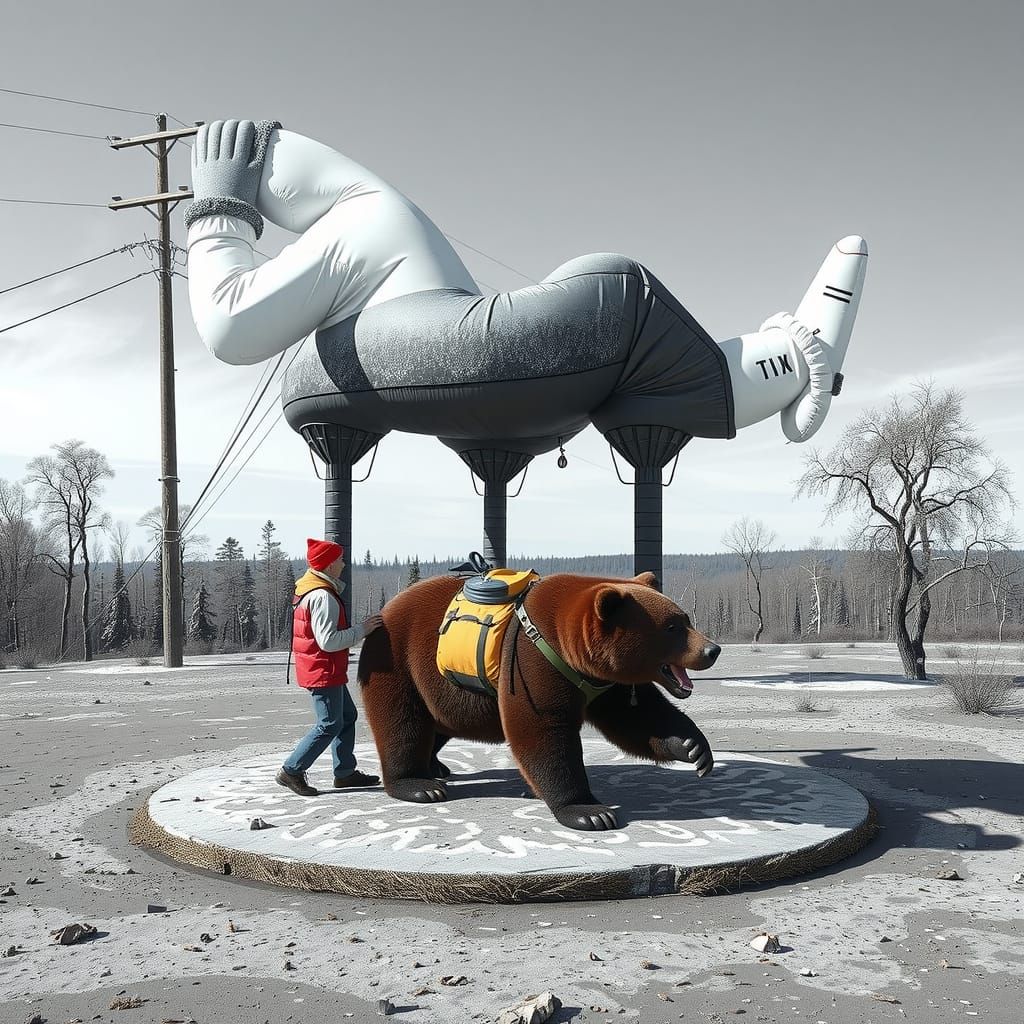 Giant Vinyl Hiker Confronts Grizzly Bear