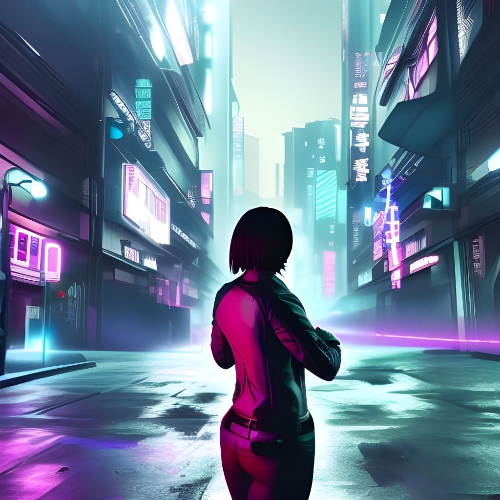 Cyberpunk Detective Investigates Crime Scene in Neo-Tokyo