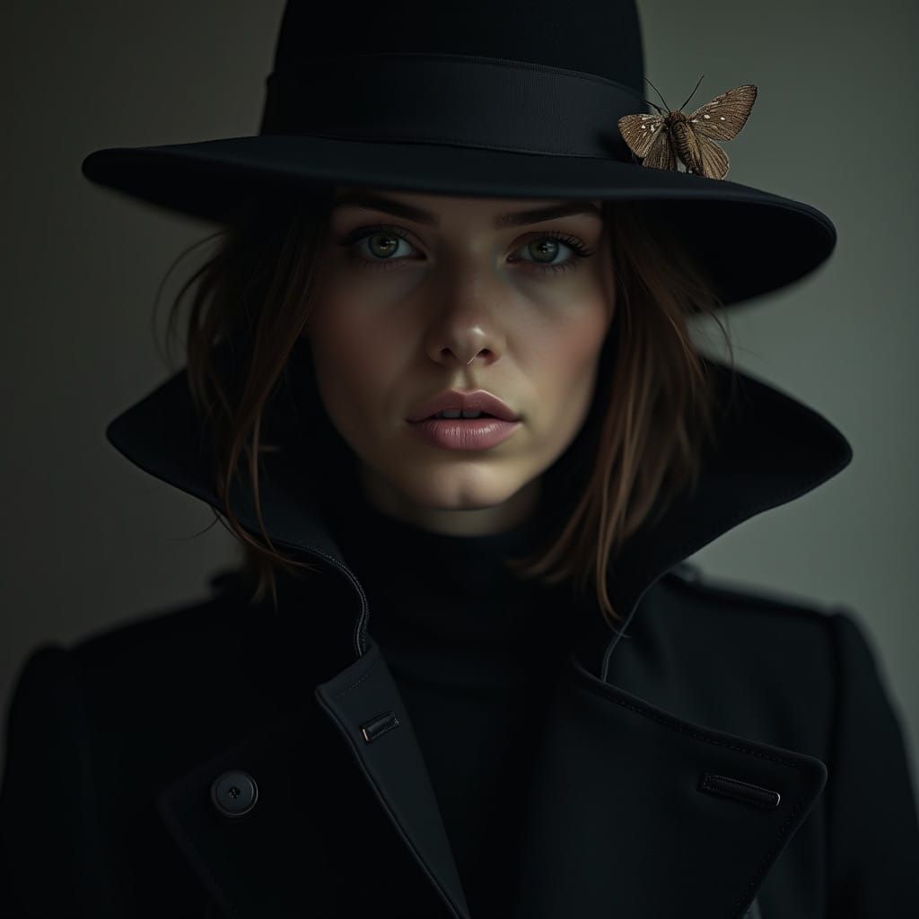 Hyperrealistic Portrait of a Woman in a Dark, Moody Atmosphe...