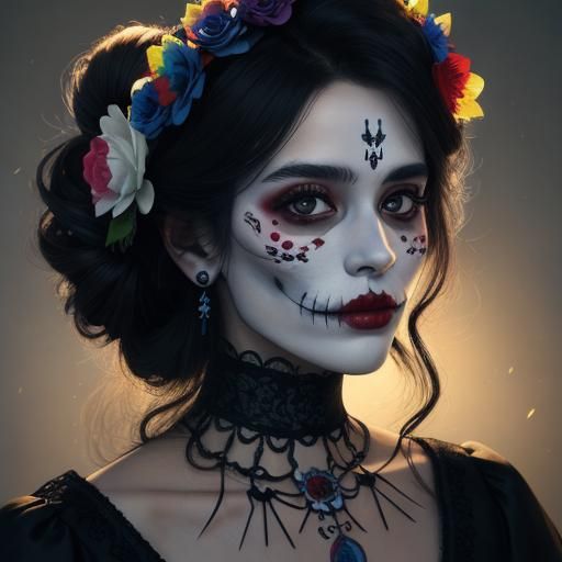 Hyperrealistic Day of the Dead Woman Portrait